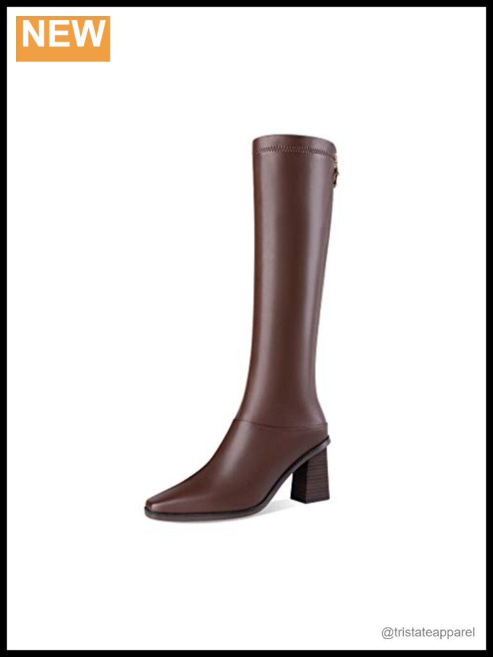 Genuine Leather Square Toe Zip Knee High Boots
